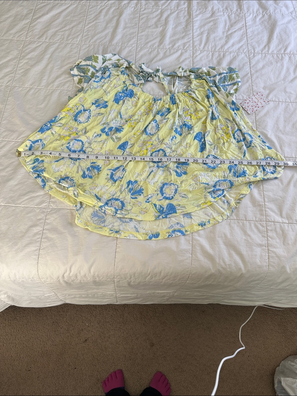 Women’s Floral cold Shoulder Top in Yellow and Blue - bin 2 - Picture 8 of 8